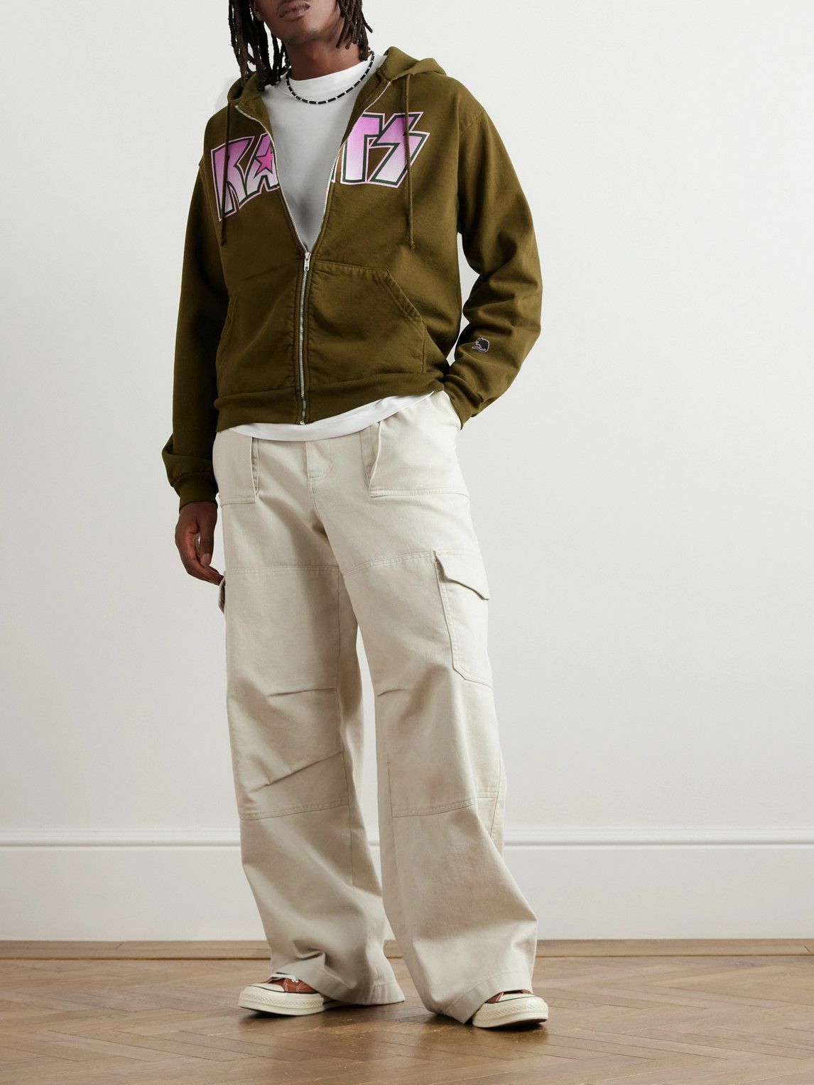 Stray Rats - Logo-Print Cotton-Jersey Zip-Up Hoodie - Green Stray Rats