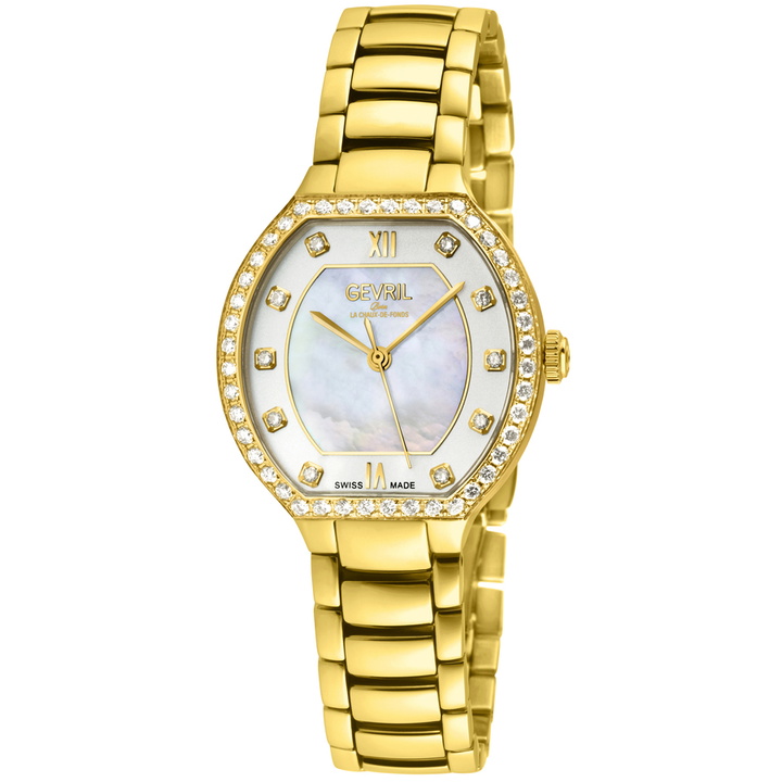 Photo: Gevril Lugano Diamond Mother of Pearl Dial Ladies Watch 14221B