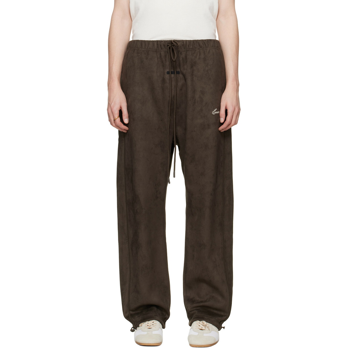 Fear of God ESSENTIALS Brown Signature Relaxed Faux-Suede Track Pants