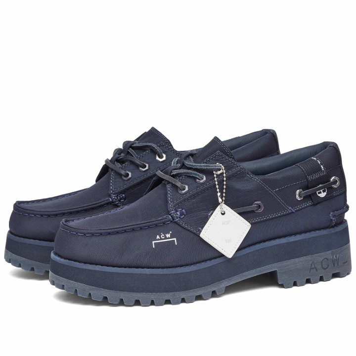 Photo: A-COLD-WALL* Men's x Timberland 3 Eye Boat Shoe in Dark Sapphire Navy