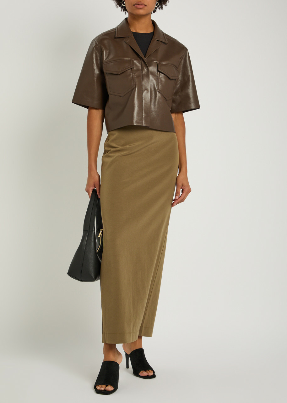 Nanushka Maisie Faux Leather Shirt Chocolate