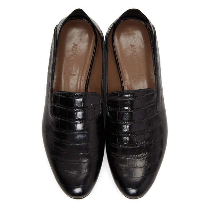 Alumnae Black Croc-Embossed Garconne Step Down Loafers