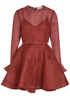 Zimmermann Alchemy Belted Linen-blend Mini Dress Dark Red