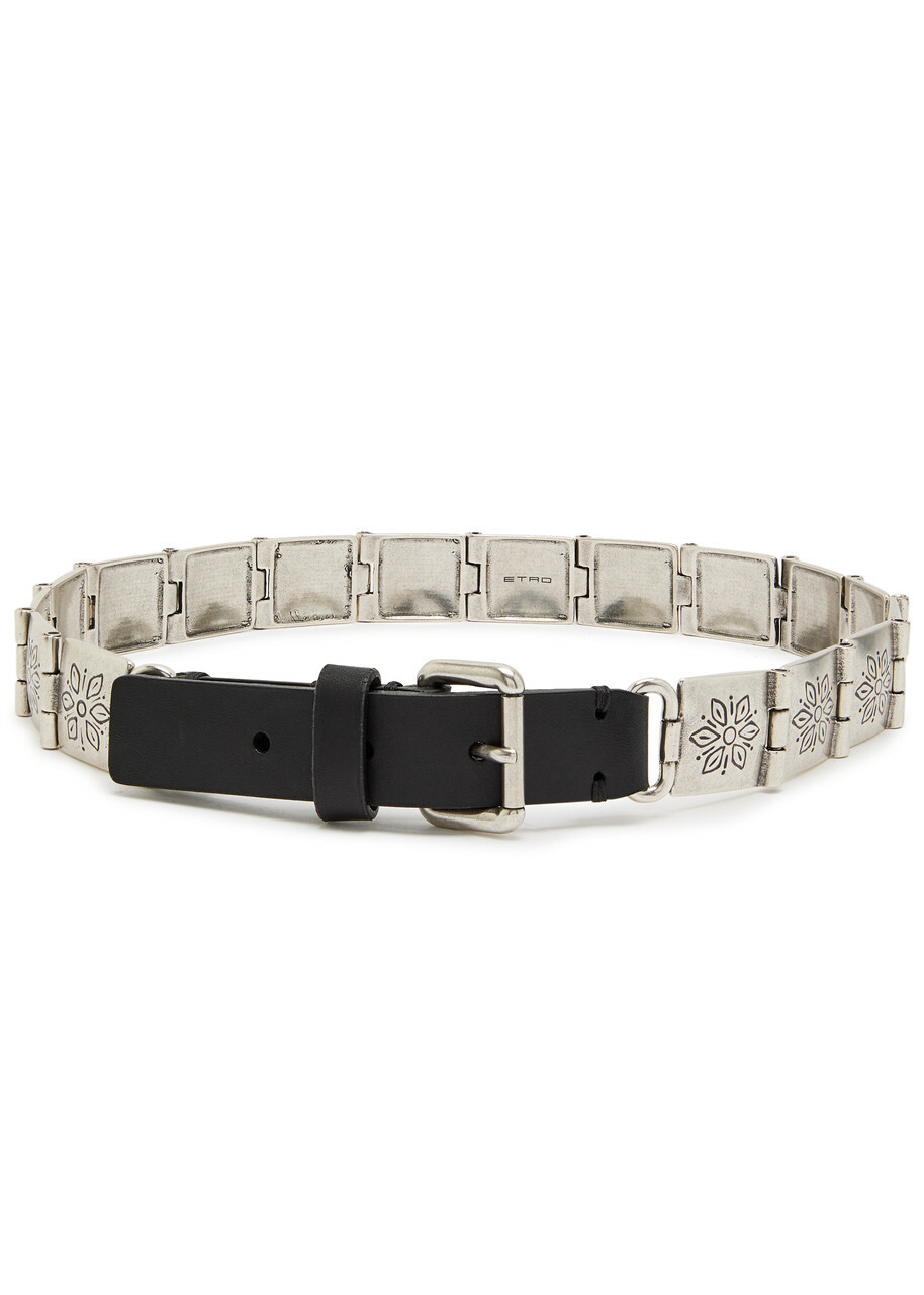 Etro Engraved-link Leather Belt Silver