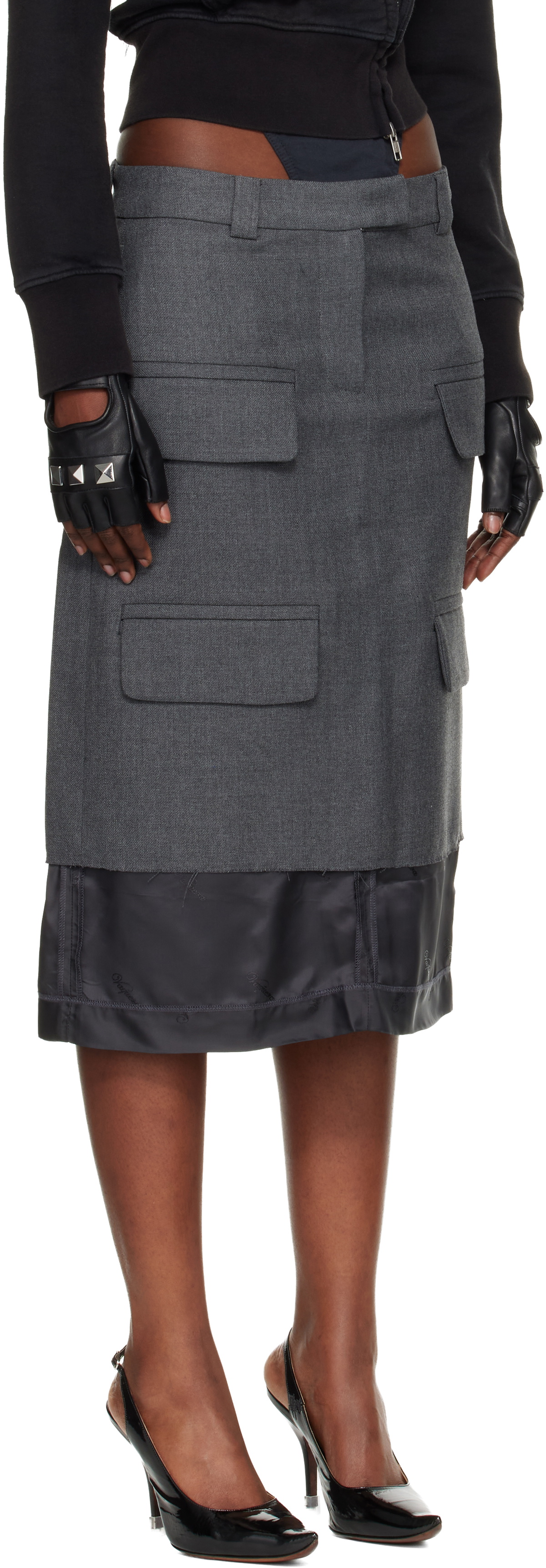 VAQUERA Gray Chopped Midi Skirt