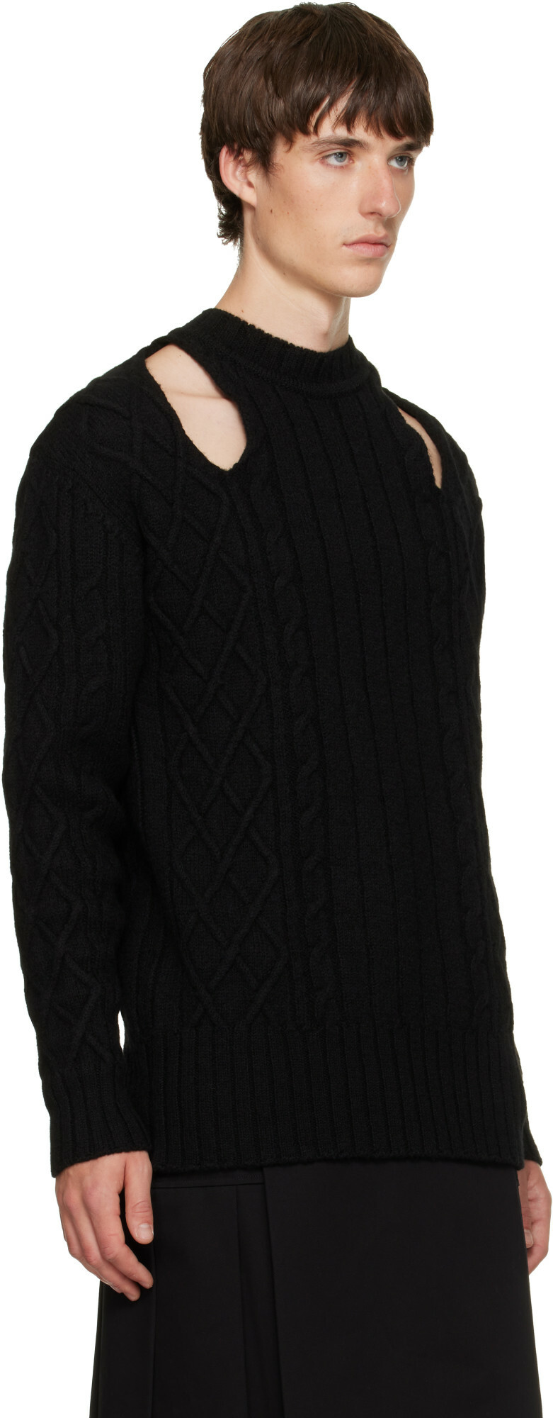 Simone Rocha Black Cable Knit Slash Sweater