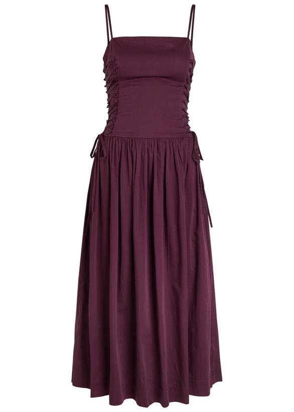 Photo: Damson Madder Angelina Lace-up Cotton-poplin Midi Dress Purple
