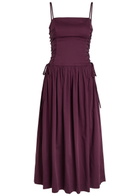 Damson Madder Angelina Lace-up Cotton-poplin Midi Dress Purple
