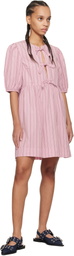 GANNI Pink Stripe Cotton Mini Bow Tie Minidress