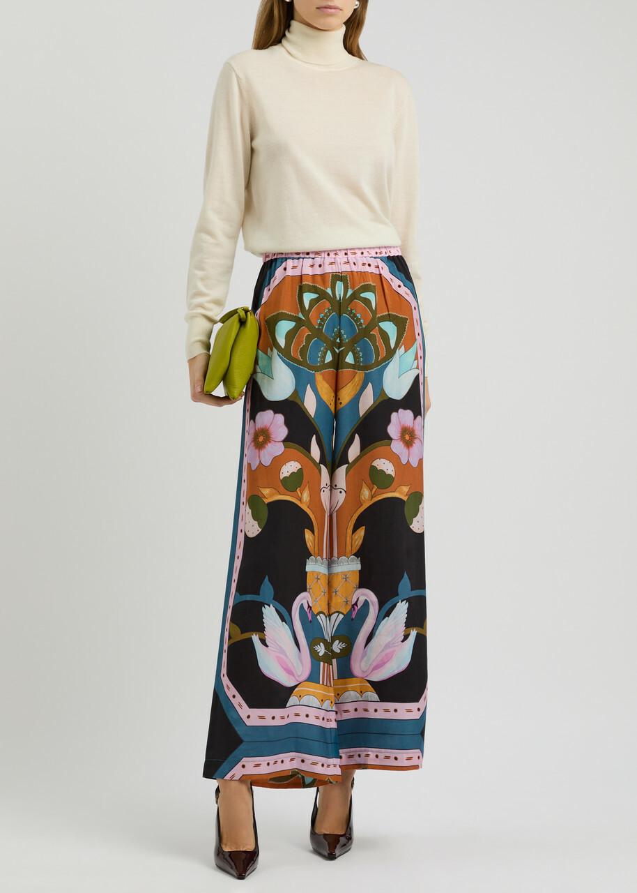 Lug Von Siga Madison Printed Wide-leg Satin Trousers Multicoloured