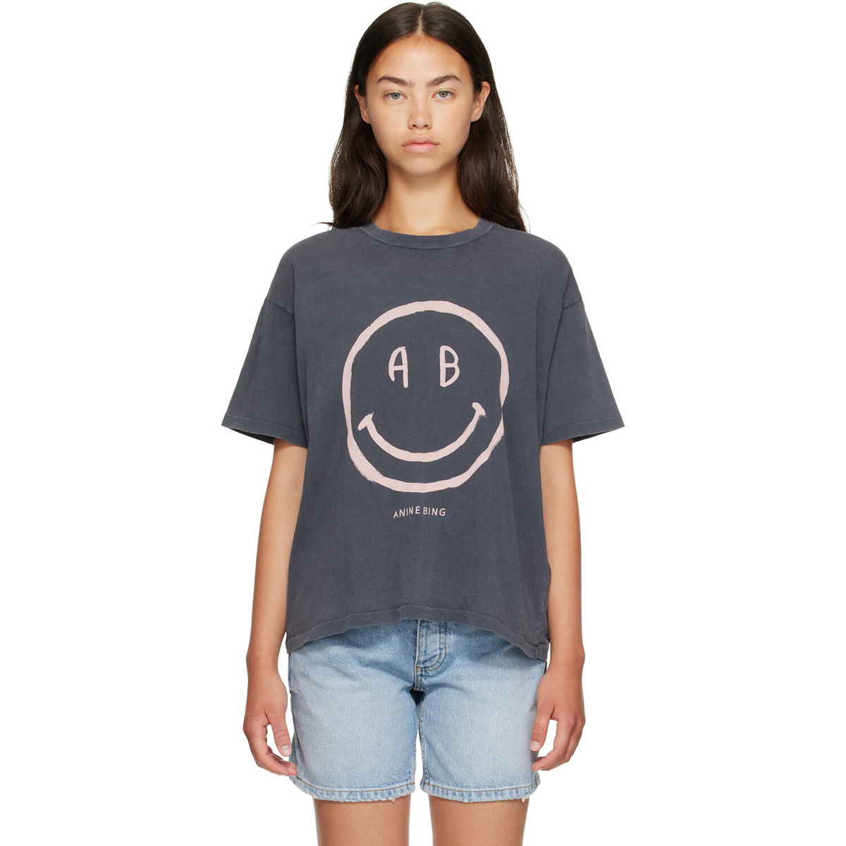 ANINE BING Gray Cade Smiley T-shirt
