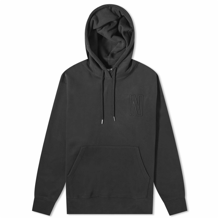Photo: Norse Projects Men's Arne Relaxed N Logo Hoodie in Black