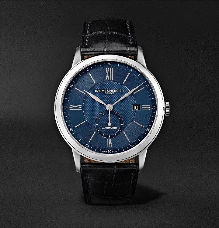 Photo: Baume & Mercier - Classima Automatic 42mm Stainless Steel and Alligator Watch, Ref. No. 10480 - Blue
