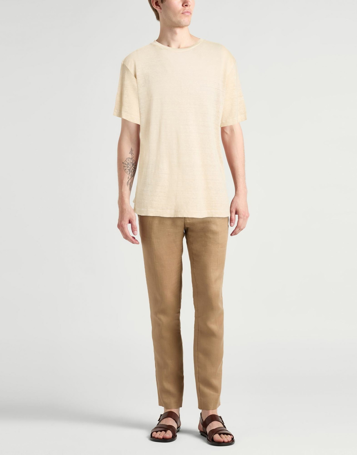 120% Lino Mens T-shirt in Beige