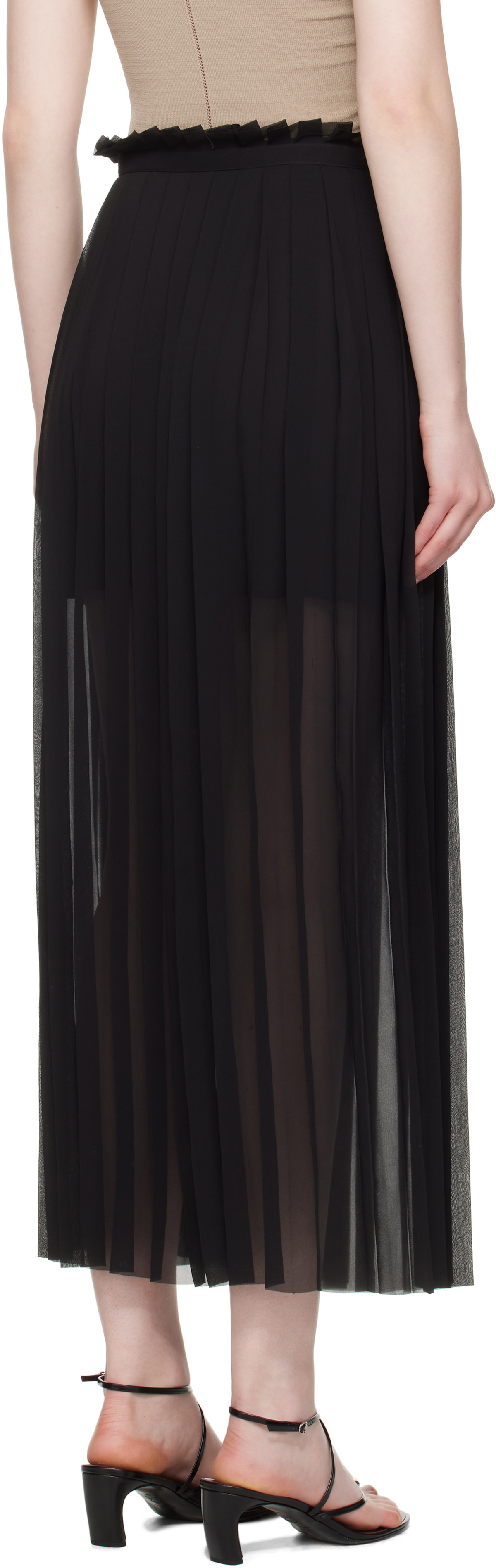 AMI Paris Black Pleated Midi Skirt