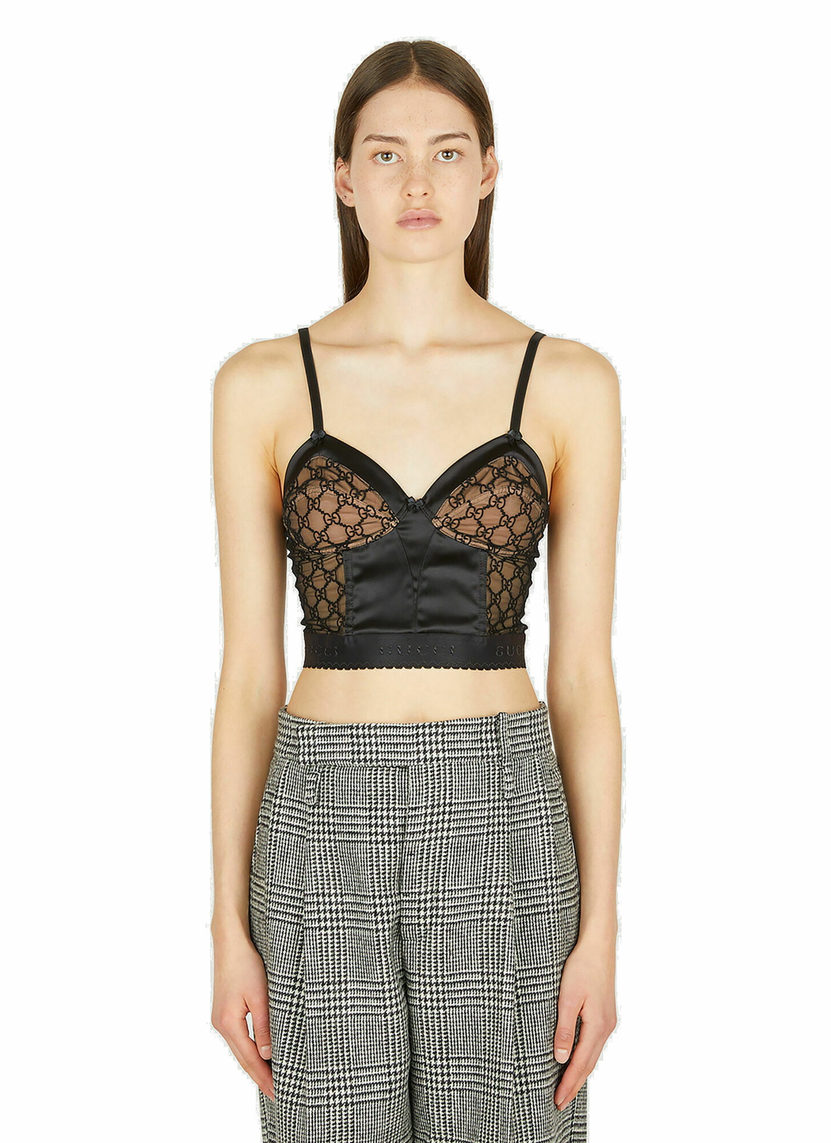 Luxury Gucci GG Embroidered Tulle Bralette
