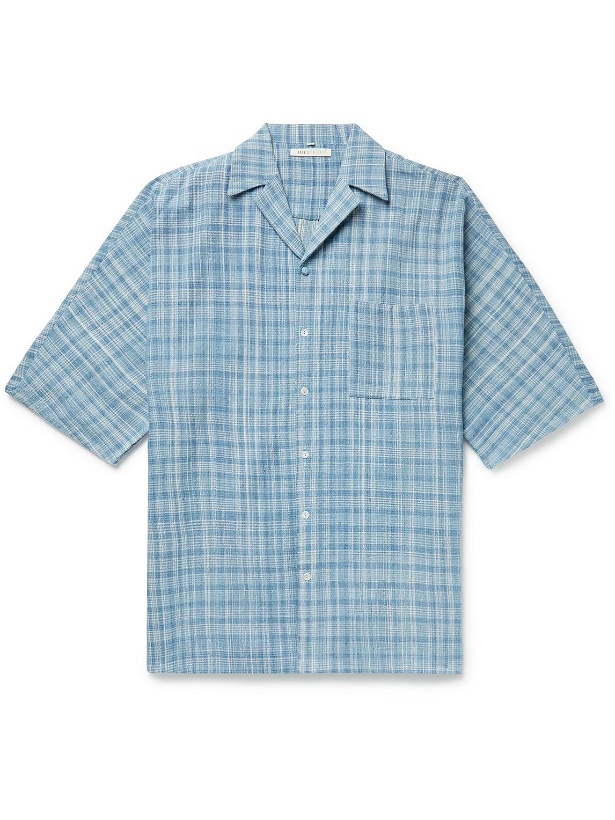 Photo: 11.11/eleven eleven - Camp-Collar Indigo-Dyed Checked Cotton Shirt - Blue