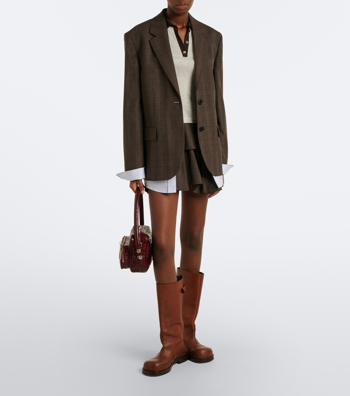 Acne Studios Ruffled checked wool-blend miniskirt