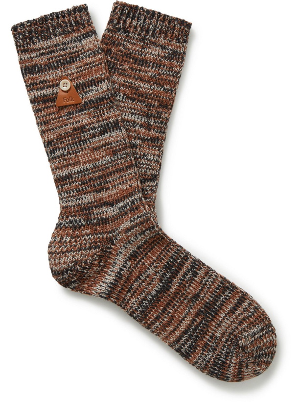 Photo: Folk - Logo-Appliquéd Knitted Socks - Brown