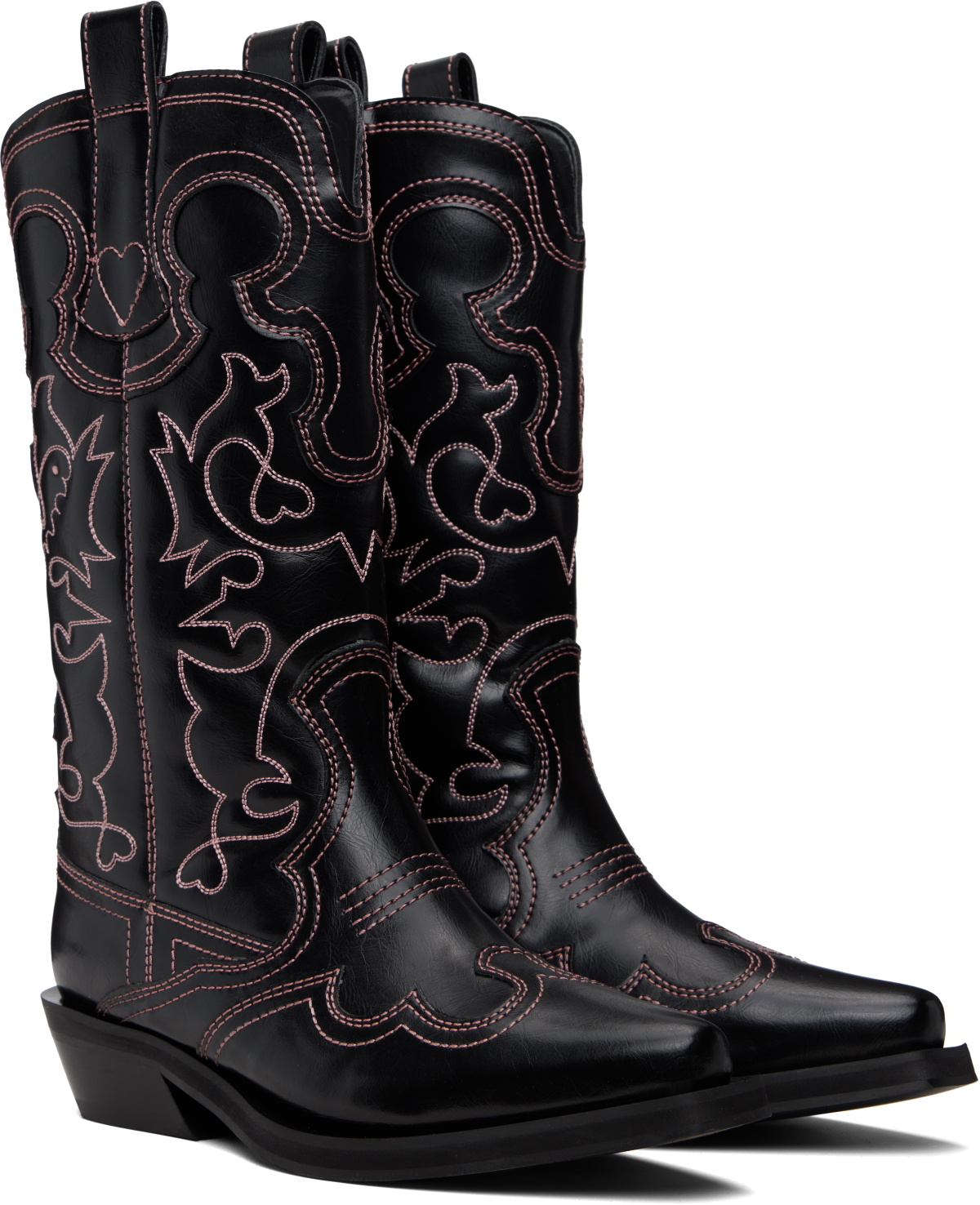 GANNI Black Mid Shaft Embroidered Western Boots