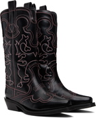GANNI Black Mid Shaft Embroidered Western Boots