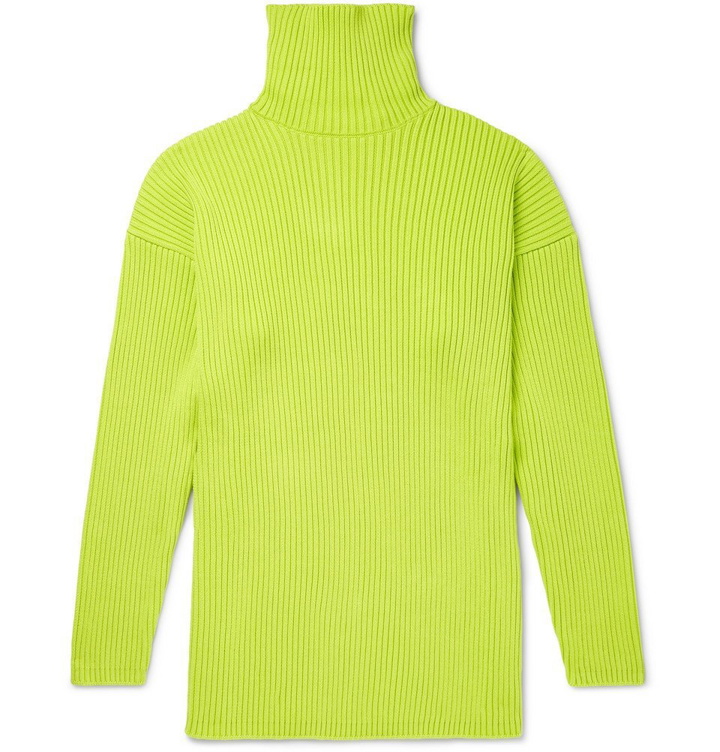 Photo: Balenciaga - Oversized Ribbed Logo-Print Cotton Rollneck Sweater - Yellow