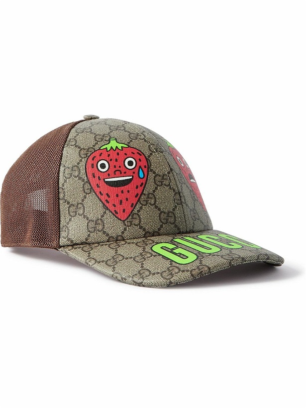 Photo: GUCCI - Printed Monogrammed Cotton-Blend Canvas and Mesh Baseball Cap - Brown