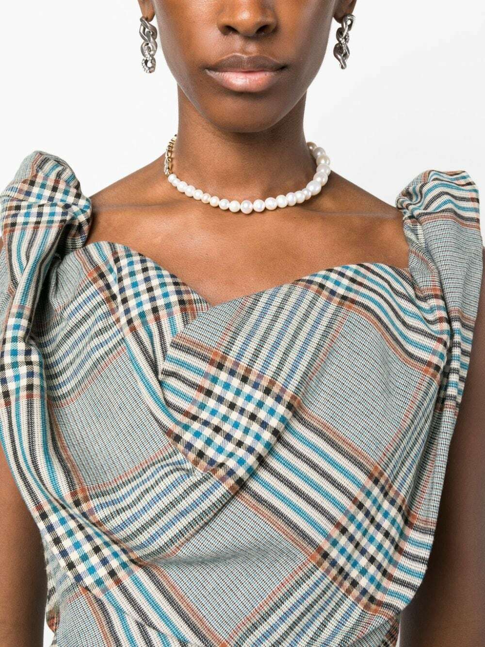 VIVIENNE WESTWOOD - Sweetheart Neckline Checked Corset Top