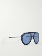 Fendi - Aviator-Style Logo-Print Silver-Tone and Acetate Sunglasses