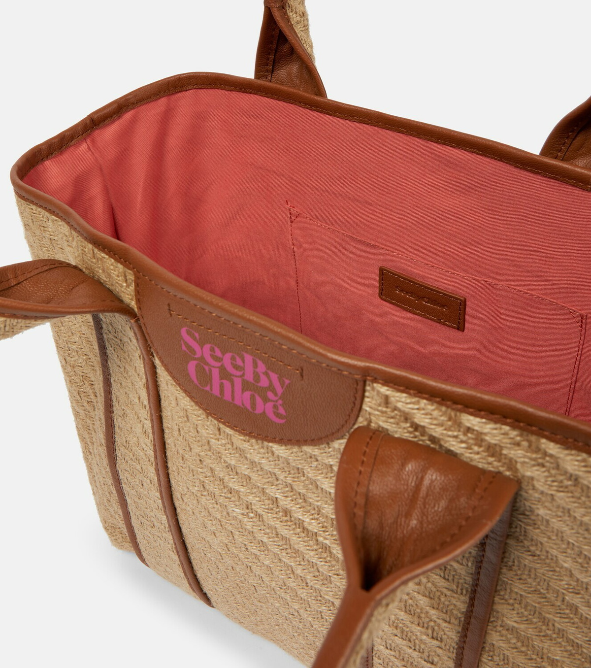 See By Chloe - Leather-trimmed jute tote bag