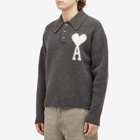 AMI Paris Men's A Heart Knitted Polo in Dark Grey