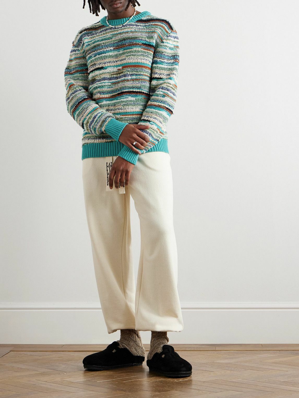 Alanui - Madurai Striped Cotton-Blend Sweater - Blue