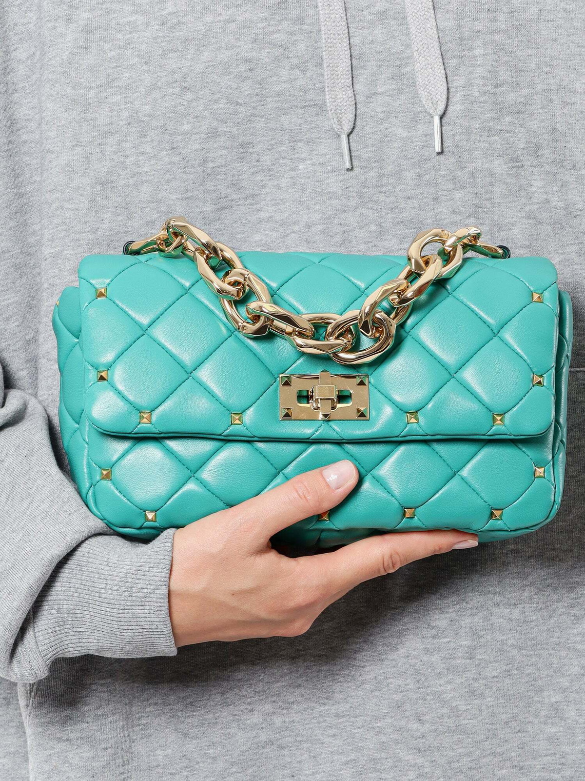 Valentino Garavani Rockstud Spike Green Womens Shoulder Bag