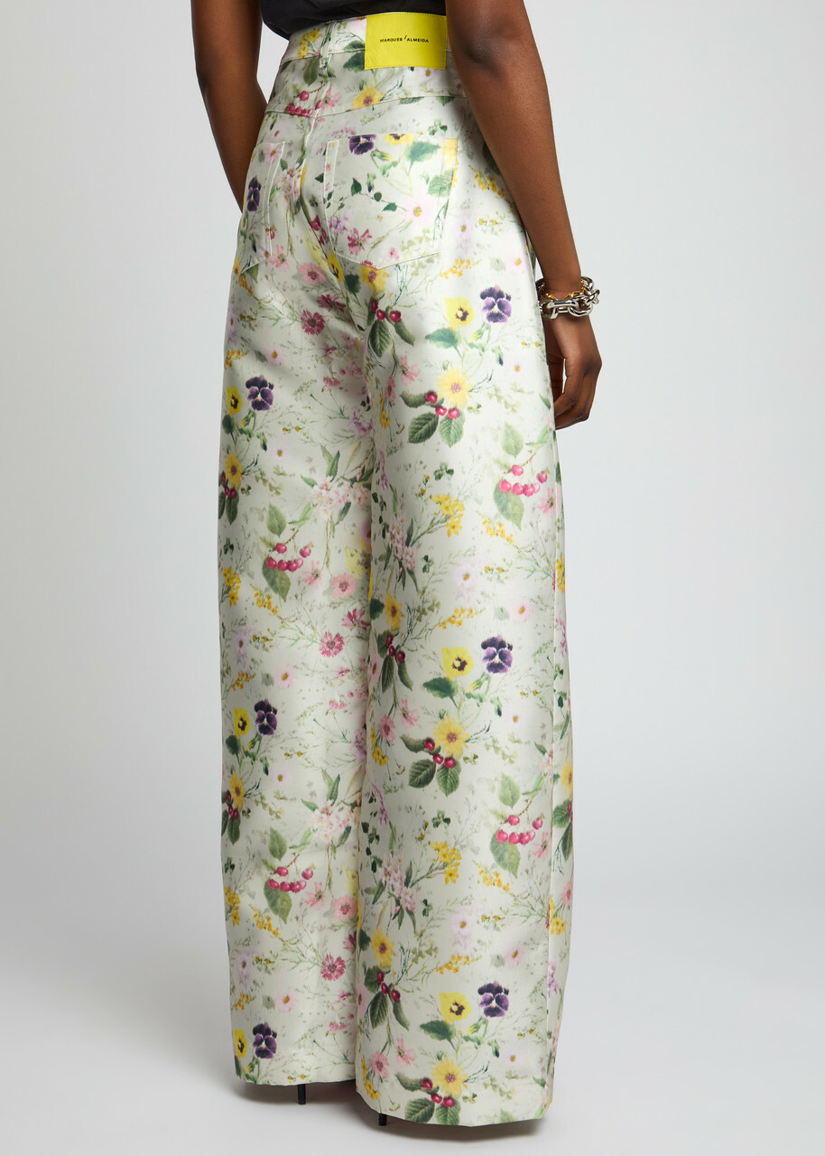 Marques' Almeida Floral-print Wide-leg Satin-twill Trousers Multicoloured