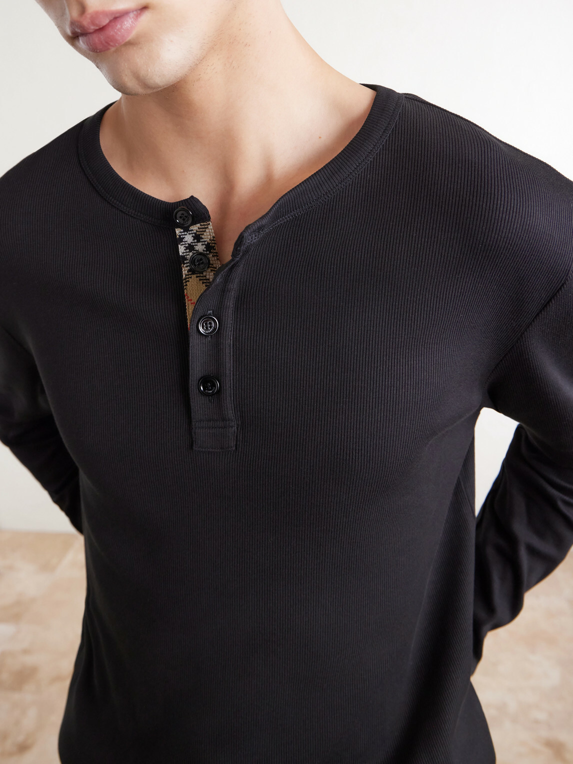 Burberry - Logo-Embroidered Ribbed Cotton-Blend Jersey T-Shirt - Black