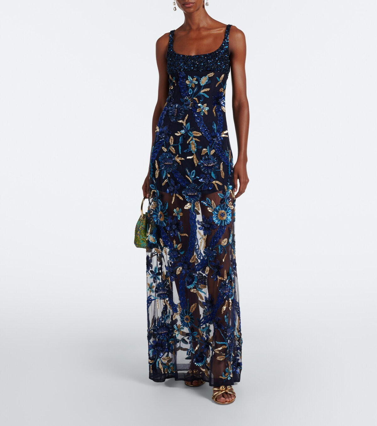 Là Fuori Embellished floral mesh gown