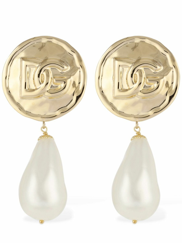 Photo: DOLCE & GABBANA - Coin Logo Dg Faux Pearl Clip-on Earrings