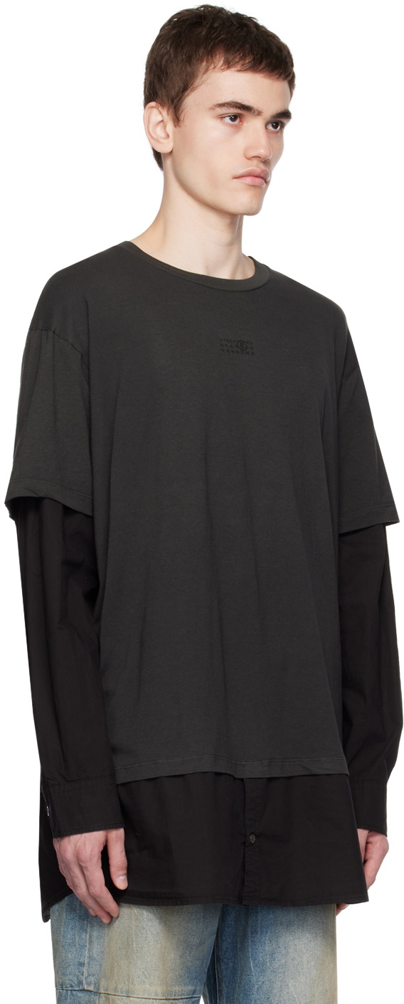 超美品 MM6 Maison Margiela Layered Shirt MM6 Maison Margiela Black Layered Long Sleeve T-Shirt MM6