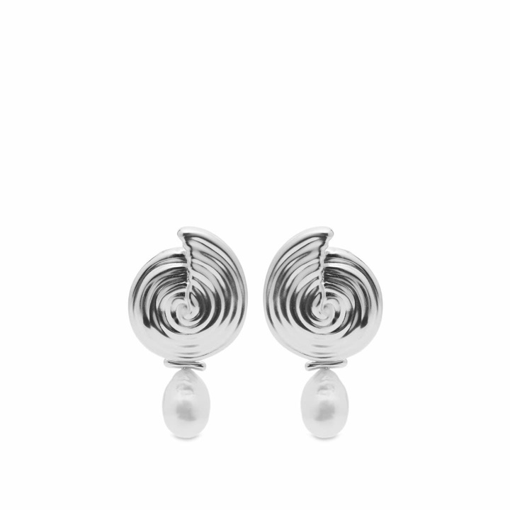 Photo: Missoma Women's Spiral Interchangeable Pearl Drop Earrings in Silver 