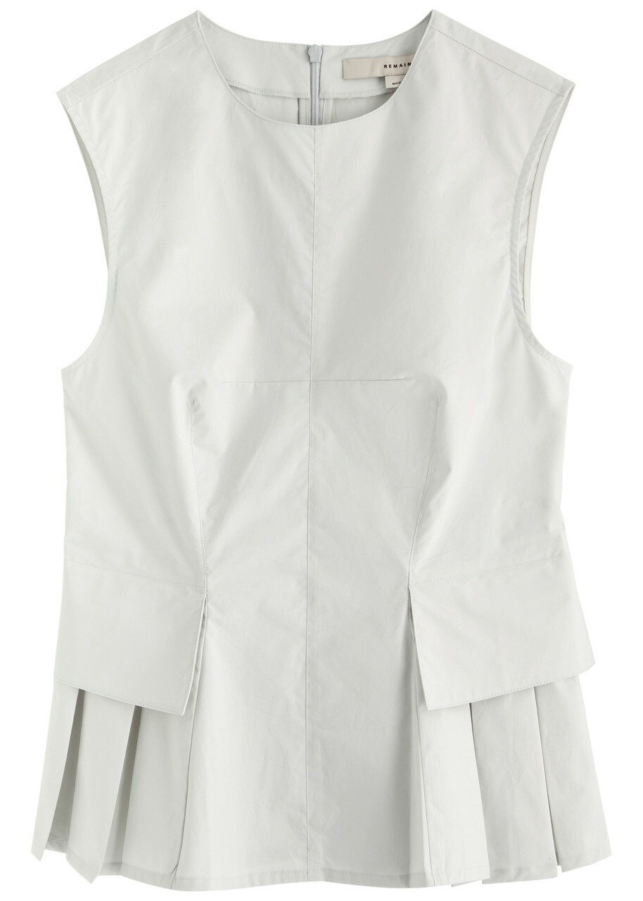 Remain BY Birger Christensen Peplum Cotton-poplin top Off White