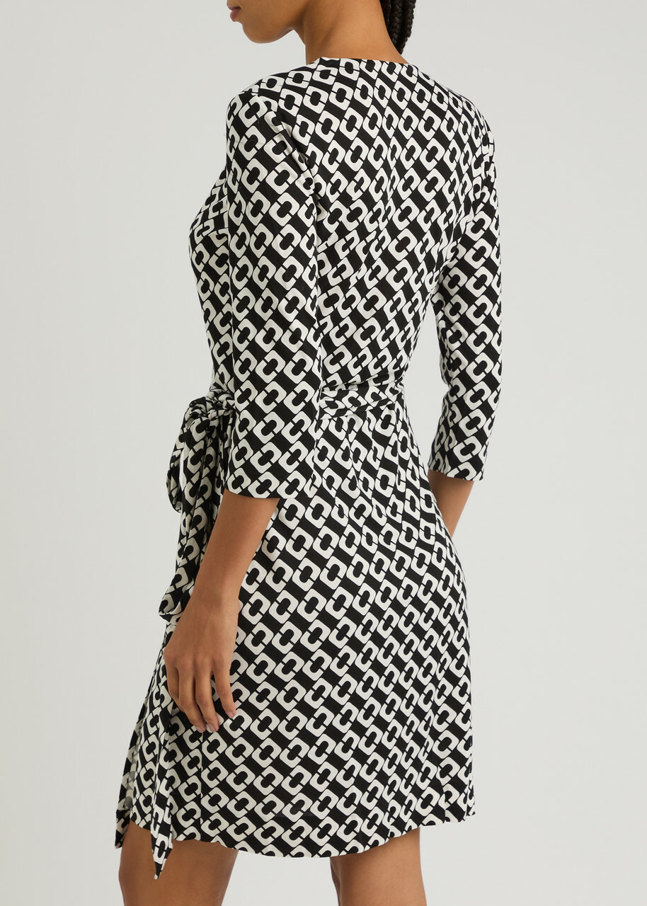 Diane Von Furstenberg Julian Printed Silk Mini Wrap Dress Black And White
