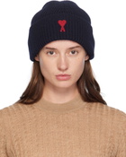 AMI Paris Navy Red Ami de Cœur Beanie