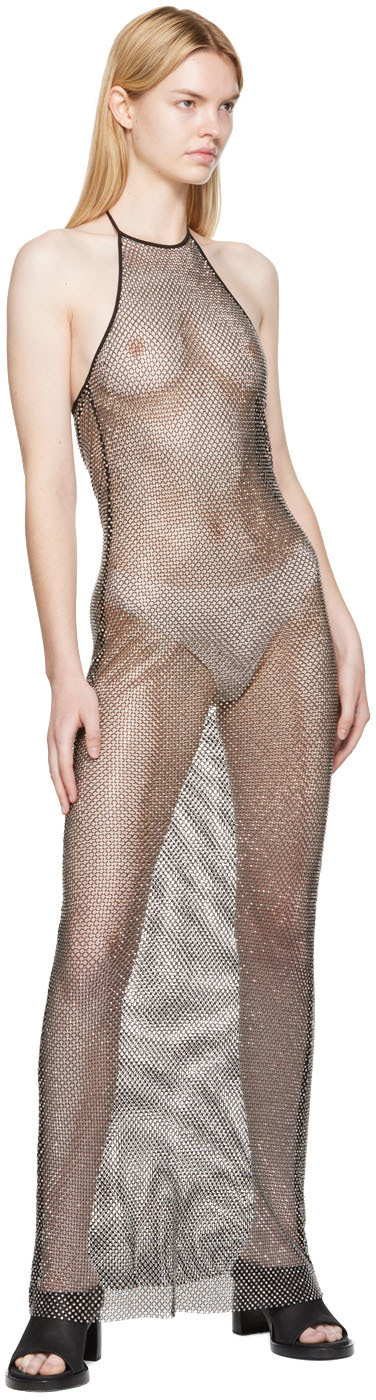 AMI Alexandre Mattiussi Black Rhinestone Fishnet Maxi Dress