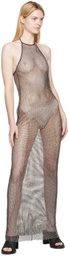 AMI Alexandre Mattiussi Black Rhinestone Fishnet Maxi Dress