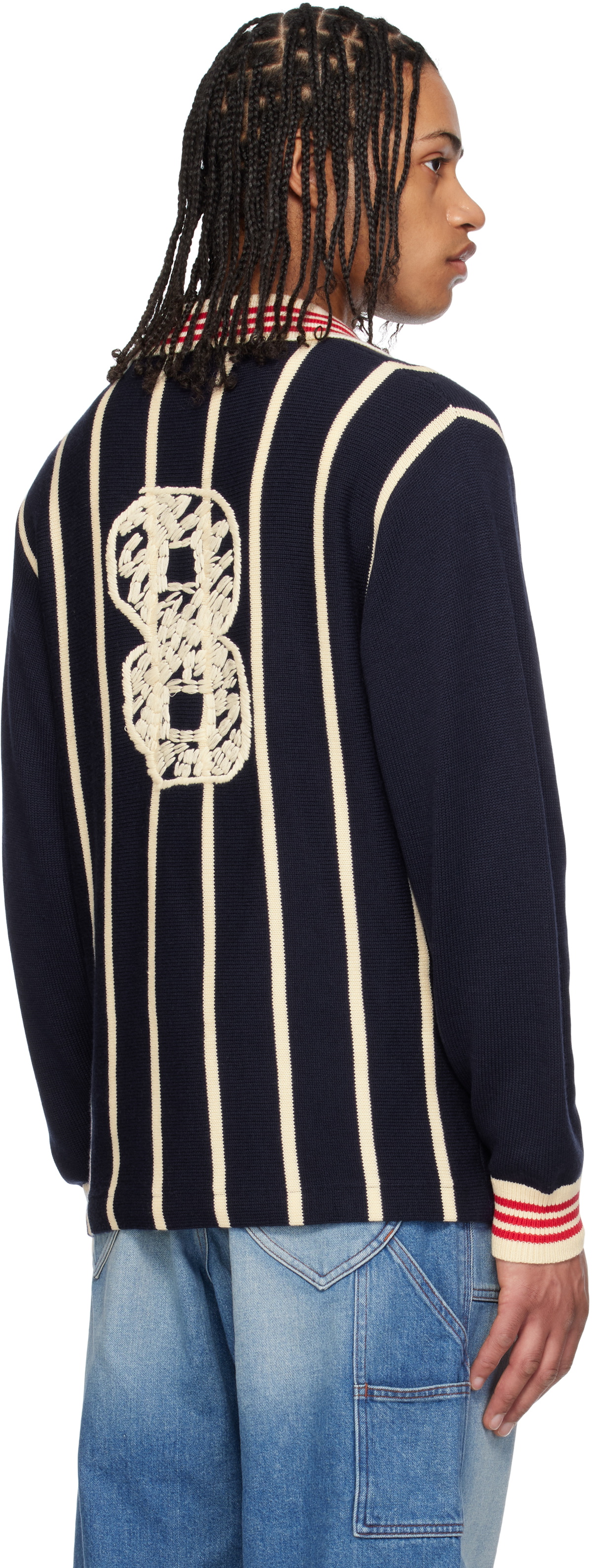 RICE NINE TEN Navy Knitting Long Sleeve Soccer Jersey Polo