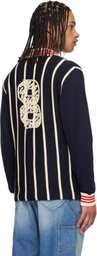 RICE NINE TEN Navy Knitting Long Sleeve Soccer Jersey Polo