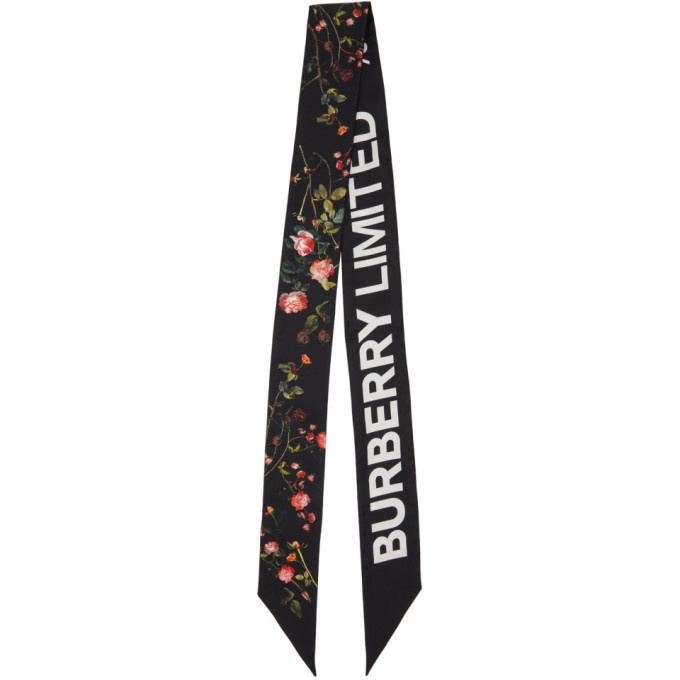 Photo: Burberry Black Silk Montage Print Skinny Scarf