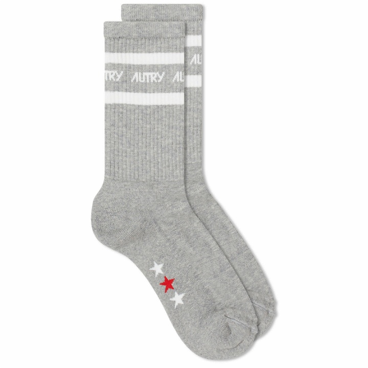 Photo: Autry Men's Stripe Sports Sock in Grey/White