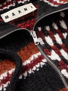 Marni - Patchwork Intarsia-Knit Zip-Up Hoodie - Red