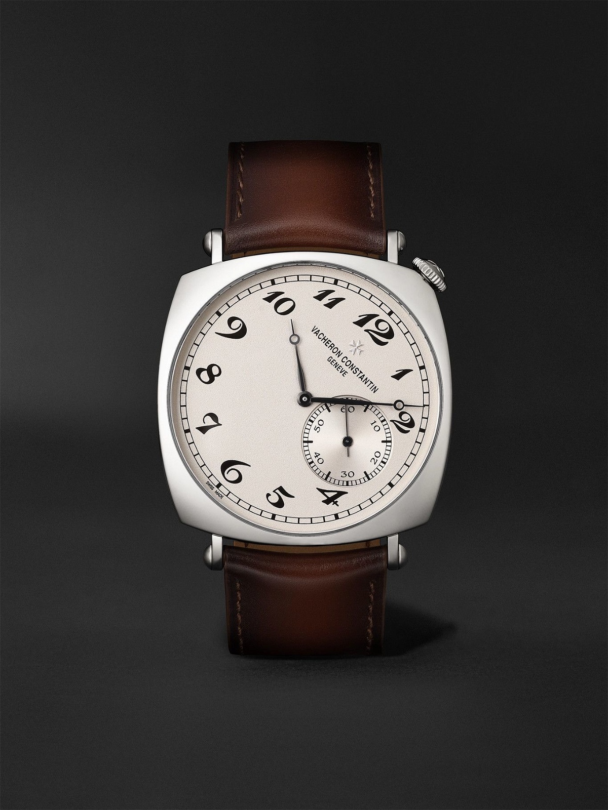 Photo: VACHERON CONSTANTIN - Historiques American 1921 Hand-Wound 40mm 18-Karat White Gold and Leather Watch, Ref. No. 82035/000G-B735
